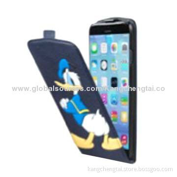 PU Leather Case for iPhone 6, 3D Embossed Patterns, Magnetic Button Closure